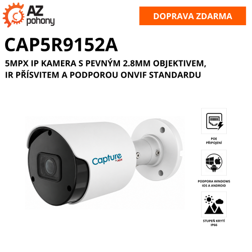 CAP5R9152A - 5Mpx IP kamera s pevným 2.8mm objektivem, IR přísvitem a podporou ONVIF standardu